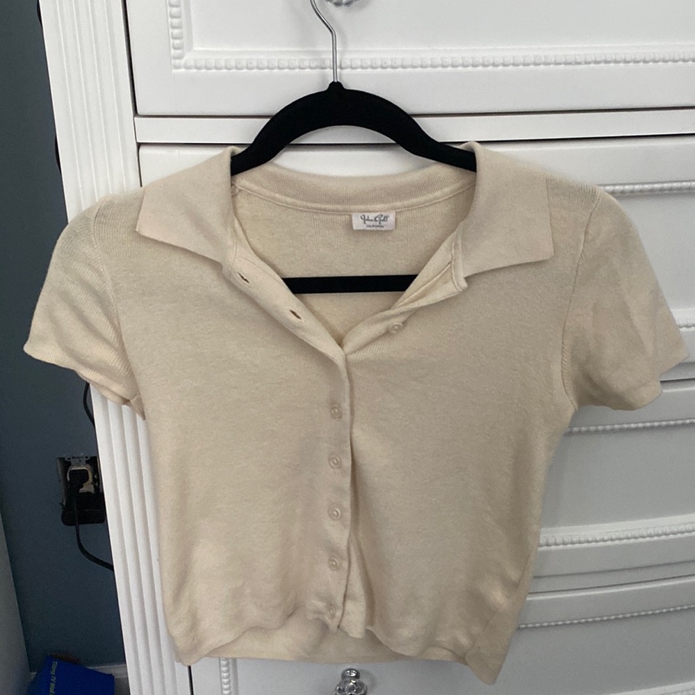 pacsun cream tight-fit button down t-shirt